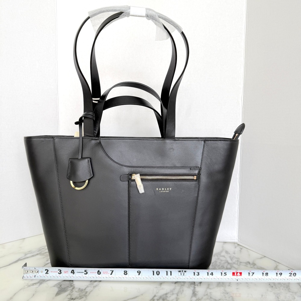 Radley London Pockets Icon Tote Black Leather Ziptop Tote Bag NEW